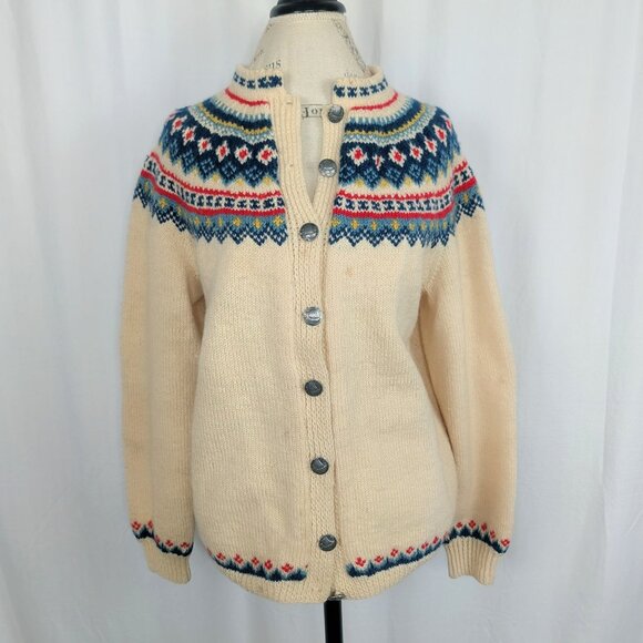 Vintage Nordic Knit Cardigan Medium Cream - Picture 2 of 8